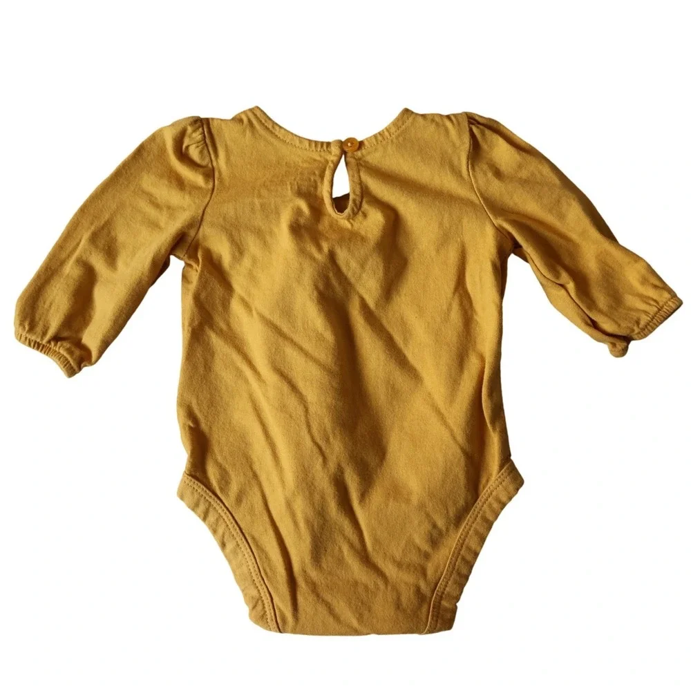 Carters Baby Girls Mustard Yellow Crochet Lace Long Sleeve Bodysuit 3M